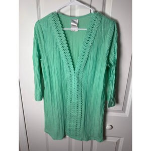 Catalina Green Crochet V-Neck Swim Coverup S